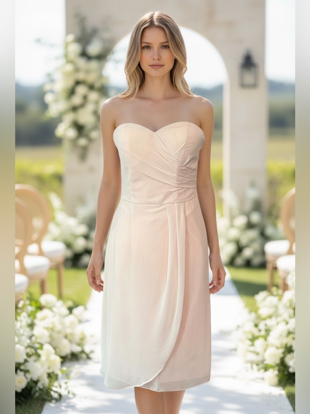 NWT Bill Levkoff Convertible Strapless Gathered Bridal Cocktail Dress SZ 6 Pink